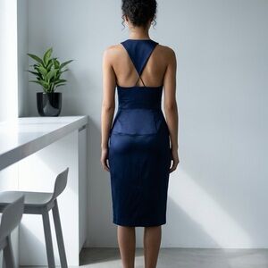 Rachel Roy blue silk ruched cocktail dress